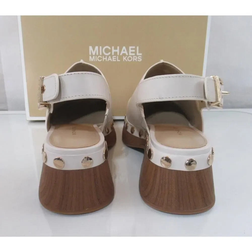 Michael Kors Size 7 Esra Clog Mule Studded Slingback Strap Buckle Cream Leather